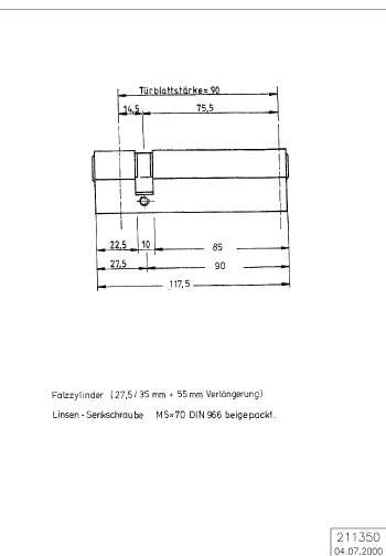 ZYLINDER 27,5/ 90 MM Schüco 211350